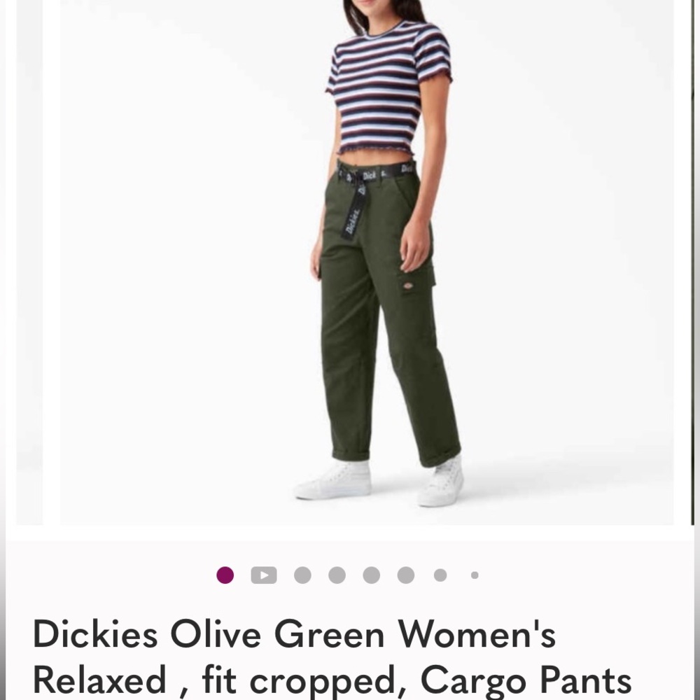 Dickies Olive Green Women's Relaxed , fit cropped, Cargo Pants